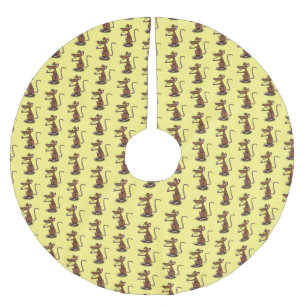 Cute brown rat duikt op cartoon kerstboom rok