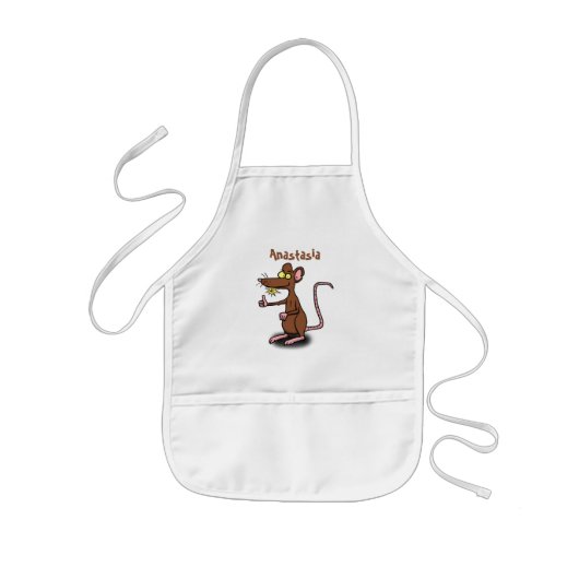 Cute brown rat duikt op cartoon kinder schort (Voorkant)