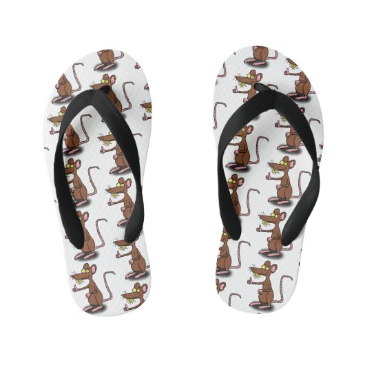 Cute brown rat duikt op cartoon kinder teenslippers (Voetbed)