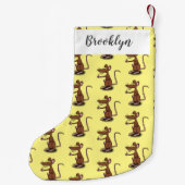 Cute brown rat duikt op cartoon kleine kerstsok (Achterkant)
