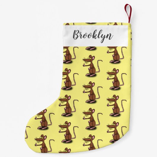 Cute brown rat duikt op cartoon kleine kerstsok (Achterkant)