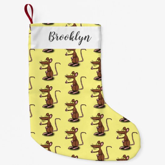 Cute brown rat duikt op cartoon kleine kerstsok (Voorkant)