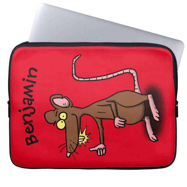 Cute brown rat duikt op cartoon laptop sleeve (Voorkant)