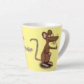 Cute brown rat duikt op cartoon latte mok (Rechterhoek)