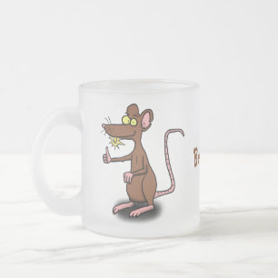Cute brown rat duikt op cartoon matglas koffiemok