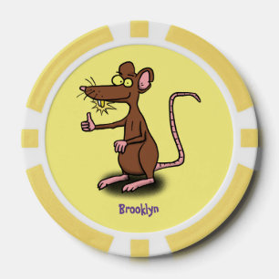 Cute brown rat duikt op cartoon poker chips