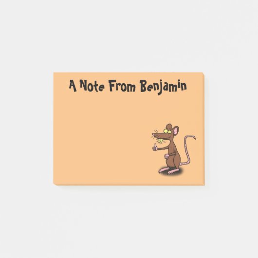 Cute brown rat duikt op cartoon post-it® notes (Voorkant)