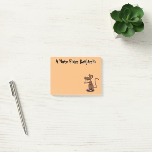 Cute brown rat duikt op cartoon post-it® notes (Kantoor)