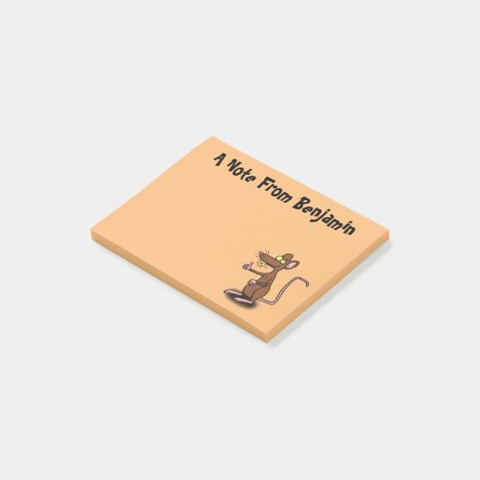 Cute brown rat duikt op cartoon post-it® notes (Schuin)