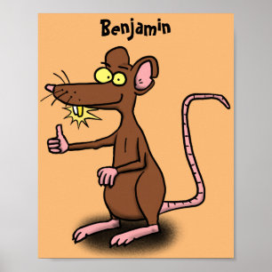 Cute brown rat duikt op cartoon poster