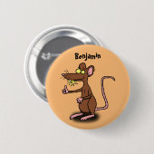 Cute brown rat duikt op cartoon ronde button 5,7 cm (Voorkant /achterkant)