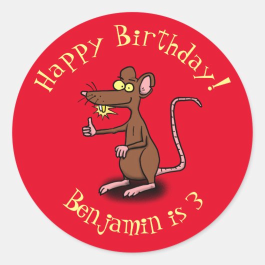 Cute brown rat duikt op cartoon ronde sticker (Voorkant)