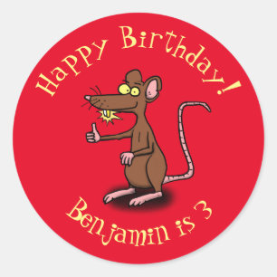 Cute brown rat duikt op cartoon ronde sticker