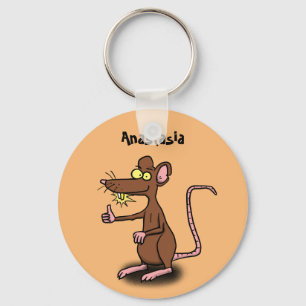 Cute brown rat duikt op cartoon sleutelhanger