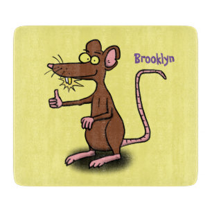 Cute brown rat duikt op cartoon snijplank