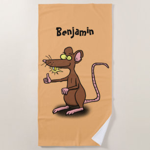 Cute brown rat duikt op cartoon strandlaken