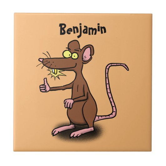 Cute brown rat duikt op cartoon tegeltje (Voorkant)