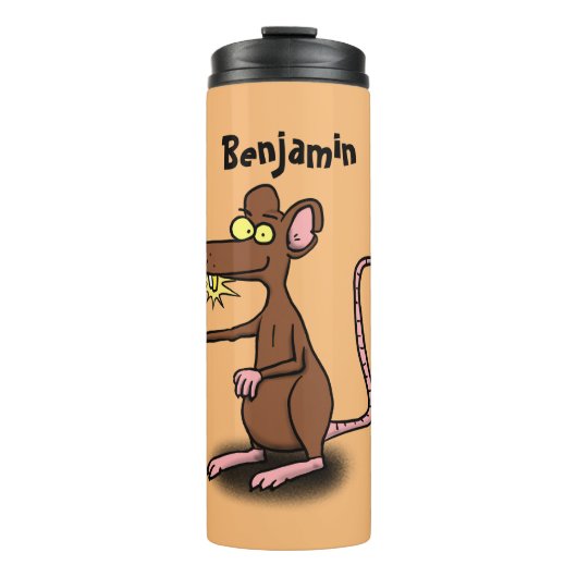 Cute brown rat duikt op cartoon thermosbeker (Voorkant)