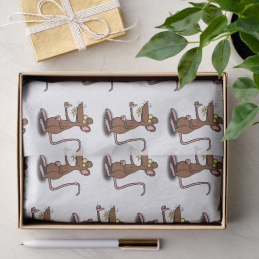 Cute brown rat duikt op cartoon tissuepapier (Geschenk)