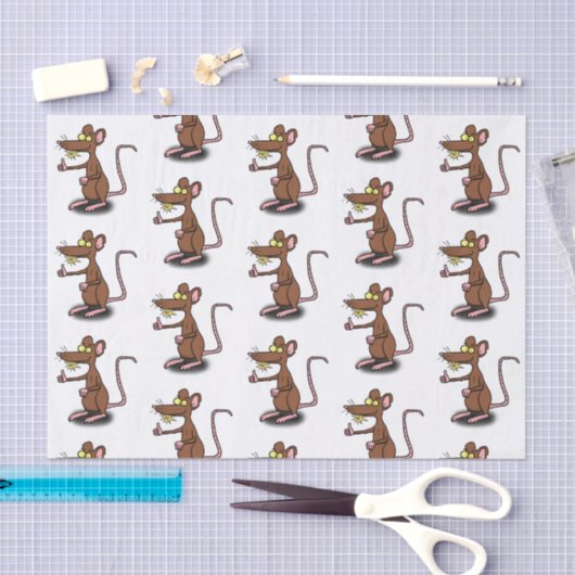 Cute brown rat duikt op cartoon tissuepapier (Craft)