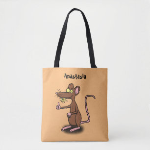 Cute brown rat duikt op cartoon tote bag