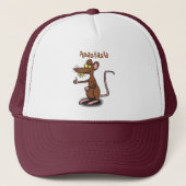 Cute brown rat duikt op cartoon trucker pet (Voorkant)