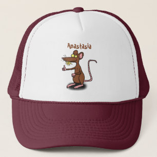 Cute brown rat duikt op cartoon trucker pet