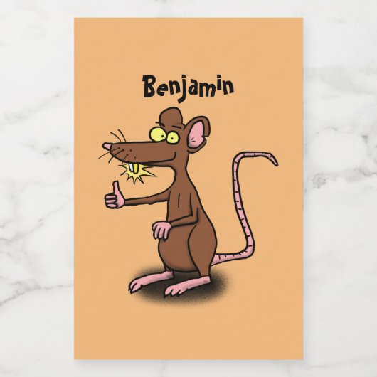Cute brown rat duikt op cartoon voedselcontainer etiket (Enkel label)