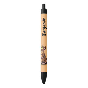 Cute brown rat duikt op cartoon zwarte inkt pen
