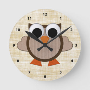 Cute Brown Retro Owl Clock Ronde Klok
