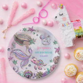 Cute Brown Skin Mermaid Zee Turtle Narwhal Party Papieren Bordje (Feest)