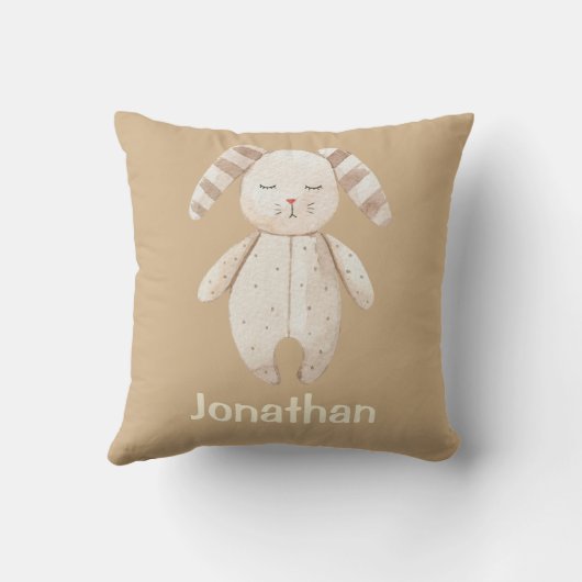 Cute Brown Sleepy Bunny Name Nursery Kussen (Achterkant)