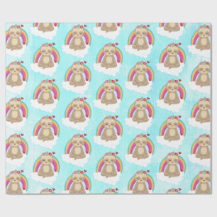 Cute Brown Sloth, Meditatie op een Cloud Pattern Cadeaupapier