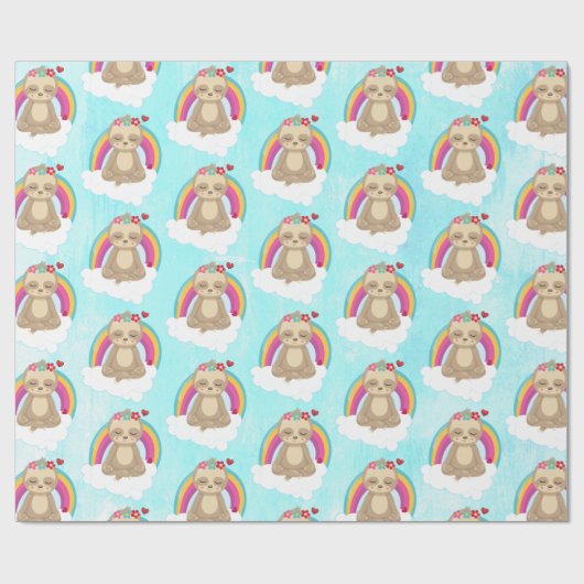 Cute Brown Sloth, Meditatie op een Cloud Pattern Cadeaupapier (Vlak)