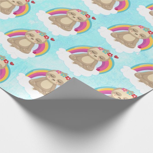 Cute Brown Sloth, Meditatie op een Cloud Pattern Cadeaupapier (Hoek)
