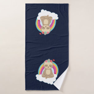Cute Brown Sloth, Meditating on a Cloud Bad Handdoek