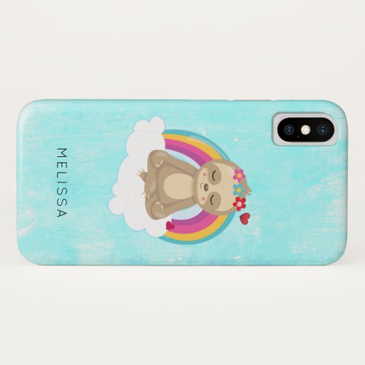 Cute Brown Sloth, Meditating on a Cloud Case-Mate iPhone Case (Achterkant (horizontaal))