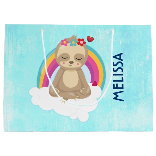 Cute Brown Sloth, Meditating on a Cloud Groot Cadeauzakje (Achterkant)