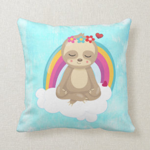 Cute Brown Sloth, Meditating on a Cloud Kussen