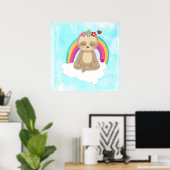 Cute Brown Sloth, Meditating on a Cloud Poster (Thuiskantoor)