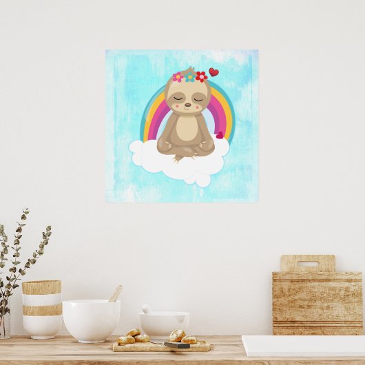Cute Brown Sloth, Meditating on a Cloud Poster (Keuken)