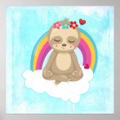 Cute Brown Sloth, Meditating on a Cloud Poster (Voorkant)