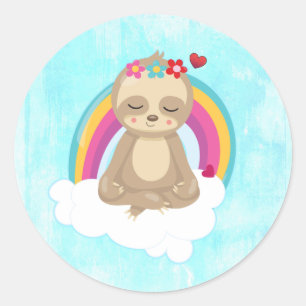 Cute Brown Sloth, Meditating on a Cloud Ronde Sticker
