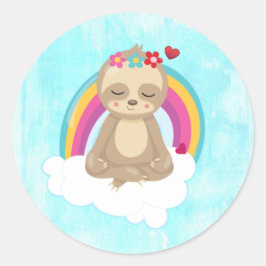 Cute Brown Sloth, Meditating on a Cloud Ronde Sticker