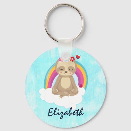 Cute Brown Sloth, Meditating on a Cloud Sleutelhanger (Voorkant)