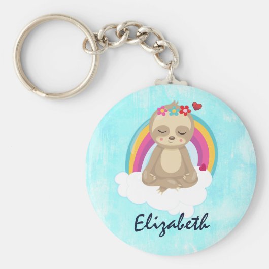 Cute Brown Sloth, Meditating on a Cloud Sleutelhanger (Voorkant)