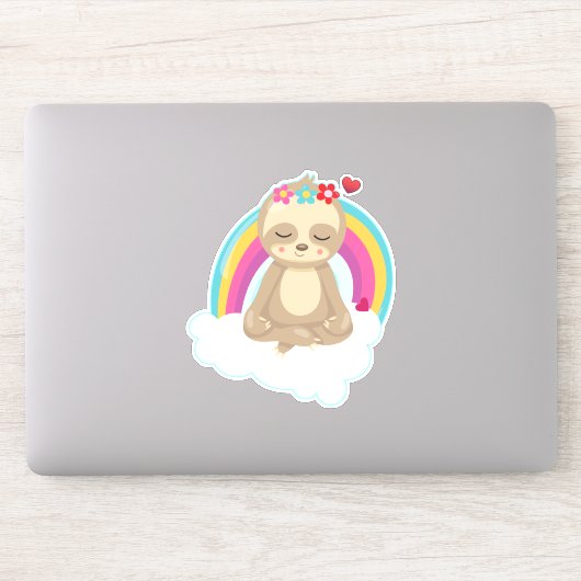 Cute Brown Sloth, Meditating on a Cloud Sticker (Computer)