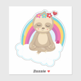 Cute Brown Sloth, Meditating on a Cloud Sticker