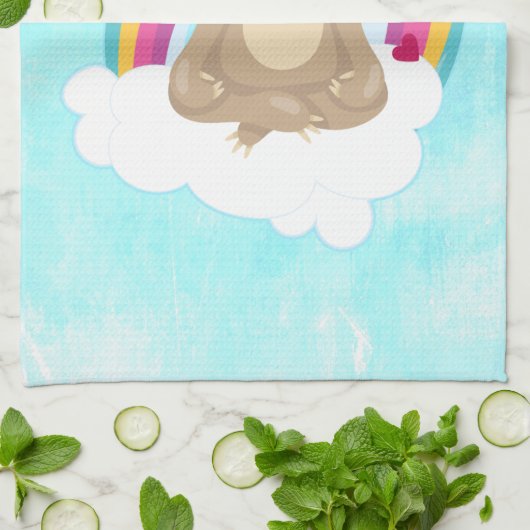 Cute Brown Sloth, Meditating on a Cloud Theedoek (Gevouwen)