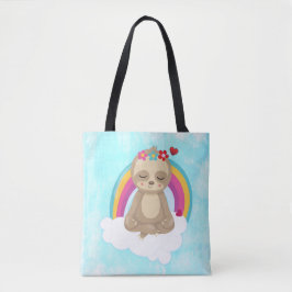 Cute Brown Sloth, Meditating on a Cloud Tote Bag